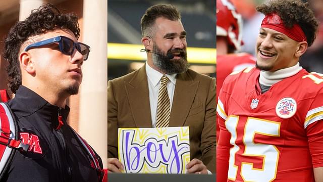 Dylan Raiola [Left]; Jason Kelce [Center]; Patrick Mahomes [Right]