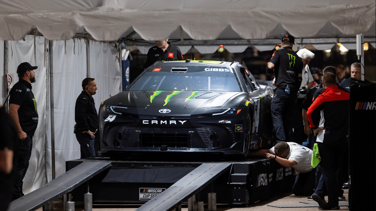 The car of NASCAR Cup Series driver Ty Gibbs (54) goes through tech inspection following practice for the NASCAR Championship race at Phoenix Raceway.