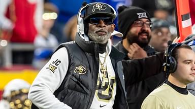 Nov 23, 2024; Kansas City, Missouri, USA; Colorado head coach Deion Sanders watches the run of play during the 3rd quarter between the Kansas Jayhawks and the Colorado Buffaloes at GEHA Field at Arrowhead Stadium.