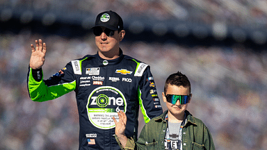 NASCAR Cup Series driver Kyle Busch with son Brexton Busch during the Daytona 500 at Daytona International Speedway.