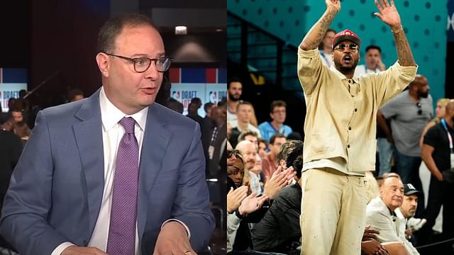 Adrian Wojnarowski (L) and Carmelo Anthony (R)