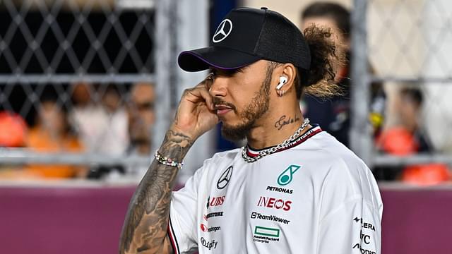 The British Formula One driver Lewis Hamilton of Mercedes arrives at the paddock ahead of the Formula 1 Grand Prix of Qatar at Lusail International Circuit in Lusail, Qatar,, on December 1, 2024