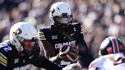 Nov 29, 2024; Boulder, Colorado, USA; Colorado Buffaloes quarterback Shedeur Sanders (2) takes a hike in the first quarter against the Oklahoma State Cowboys at Folsom Field.