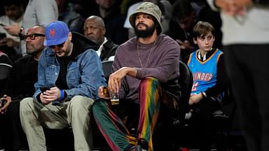 Former NBA player Joakim Noah during the 1st quarter of the Emirates NBA Cup championship game between the Oklahoma City Thunder and Milwaukee Bucks at T-Mobile Arena.