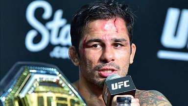 (Editor’s Note: Graphic Content in Photo) Alexandre Pantoja during Press Conference during UFC 301 at Farmasi Arena .