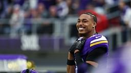 Minnesota Vikings wide receiver Justin Jefferson (18) looks on during the fourth quarter against the Atlanta Falcons at U.S. Bank Stadium.