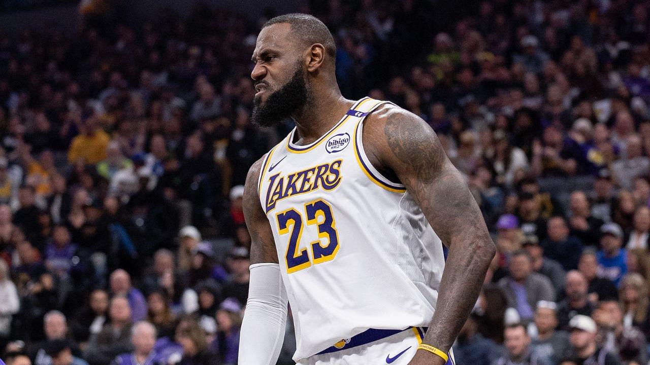 Los Angeles Lakers forward LeBron James (23) reacts after attempting a shot against the Sacramento Kings during the second quarter at Golden 1 Center.