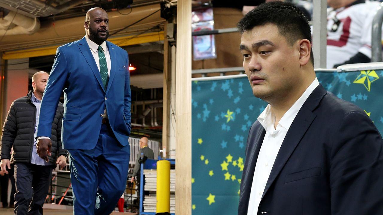 Shaquille O'Neal (L) and Yao Ming (R)