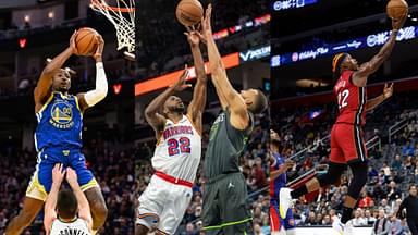 Jonathan Kuminga (L), Andrew Wiggins (C), Jimmy Butler (R)