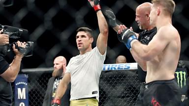 Vincent Luque (red gloves) defeats Derrick Krantz (blue gloves) during UFC Fight Night at Blue Cross Arena.