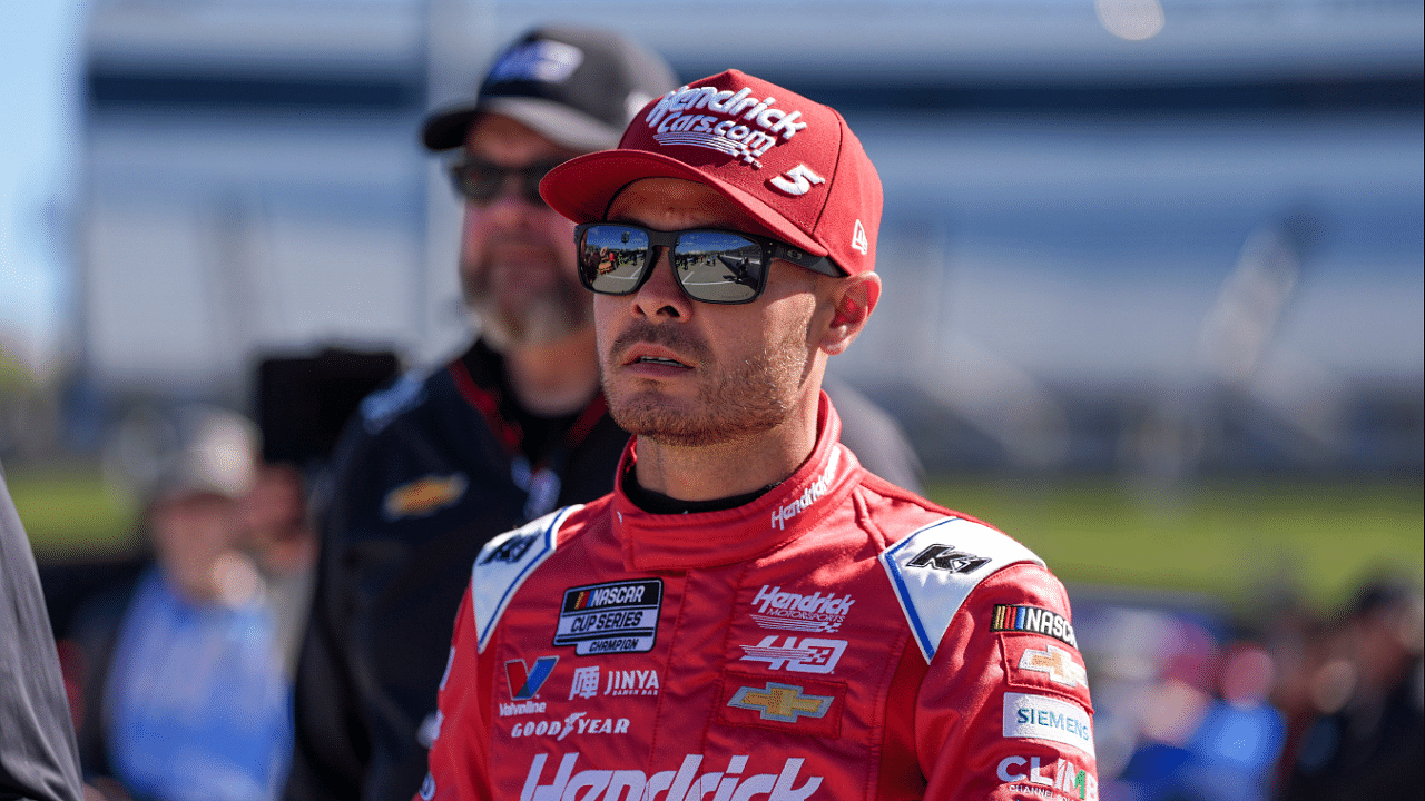 NASCAR Cup Series driver Kyle Larson (5) looks on during practice at Martinsville Speedway.