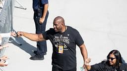 Los Angeles Dodgers minority owner and former Los Angeles Laker Magic Johnson arrives at Dodger Stadium for the team’s World Series Championship celebration on Nov. 1, 2024.