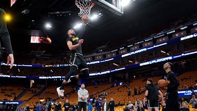 Golden State Warriors guard Stephen Curry (30) dunks the ball before the start of the game against the Sacramento Kings during game three of the 2023 NBA playoffs at the Chase Center.