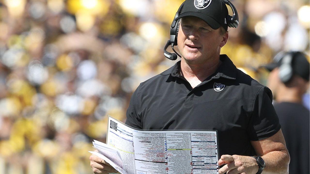 Las Vegas Raiders head coach Jon Gruden looks on from the sidelines against the Pittsburgh Steelers during the second quarter at Heinz Field.