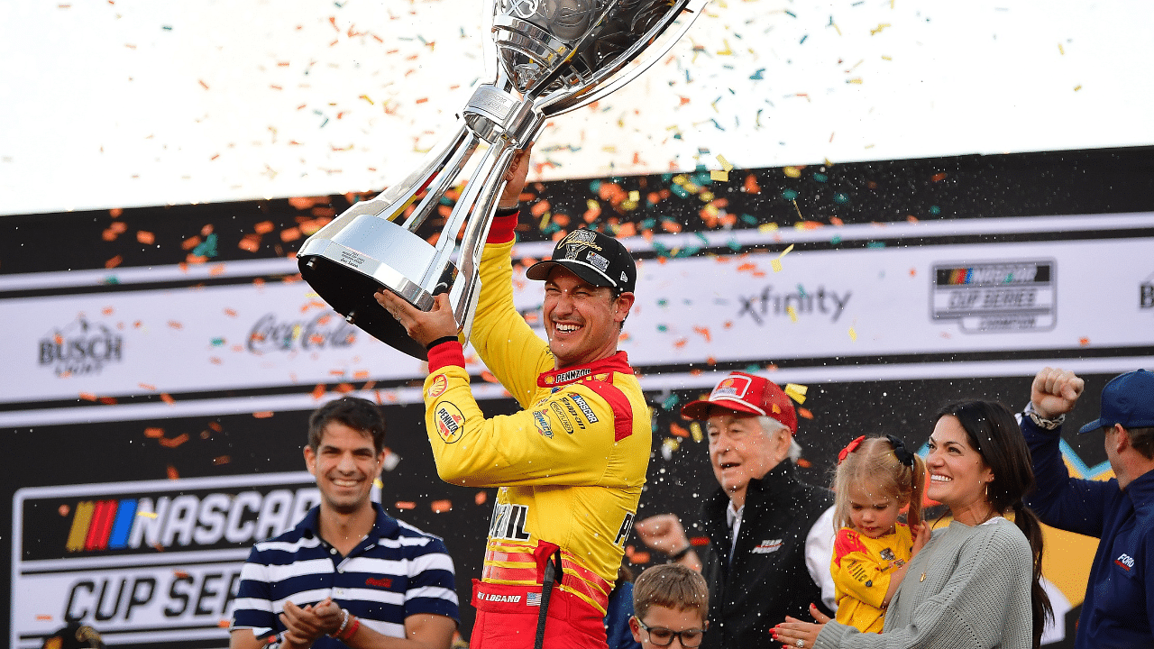 NASCAR Cup Series driver Joey Logano (22) celebrates his championship victory following the Cup Series championship race at Phoenix Raceway.