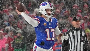 Dec 1, 2024; Orchard Park, New York, USA; Buffalo Bills quarterback Josh Allen (17) throws the ball against the San Francisco 49ers during the first half at Highmark Stadium.