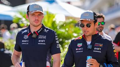 Austin, Texas, USA: Max Verstappen (NED) - an Sergio Perez (MEX) - Oracle Red Bull Racing - Red Bull RB20 - Honda RBPT during the Sprint Race of Formula 1 Pirelli United States Grand Prix 2024