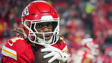 Kansas City Chiefs wide receiver Xavier Worthy (1) warms up against the Tampa Bay Buccaneers prior to a game at GEHA Field at Arrowhead Stadium.