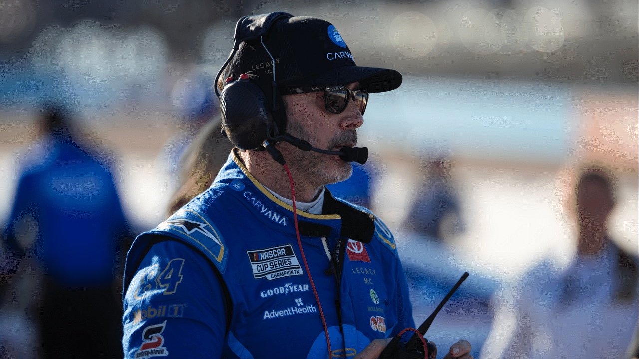 Nov 9, 2024; Avondale, Arizona, USA; NASCAR Cup Series driver Jimmie Johnson (84) during qualifying for the Championship race at Phoenix Raceway. Mandatory Credit: Mark J. Rebilas-Imagn Images