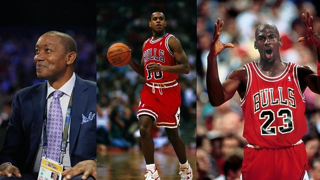 Isiah Thomas (L), BJ Armstrong (C), Michael Jordan (R)