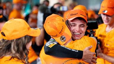 British driver LANDO NORRIS (McLaren F1 Team) celebrating in the pitlane after the 2024 FIA Formula 1 Abu Dhabi Grand Prix at Yas Marina Circuit