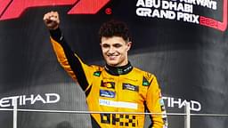 Lando Norris of McLaren celebrates on the podium during Formula 1 Abu Dhabi Grand Prix at Yas Marina Circuit on December 8th, 2024