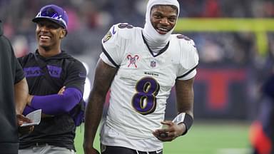 Baltimore Ravens quarterback Lamar Jackson (8) smiles during the fourth quarter against the Houston Texans at NRG Stadium.