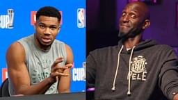 Giannis Antetokounmpo (L) and Kevin Garnett (R)