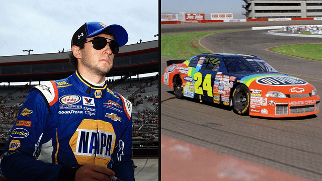 Chase Elliott (L) and Jeff Gordon's #24 car (R).