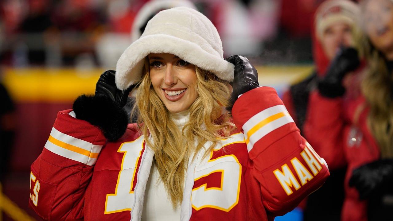 Brittany Mahomes in attendance during the first half of the 2024 AFC wild card game at GEHA Field at Arrowhead Stadium.