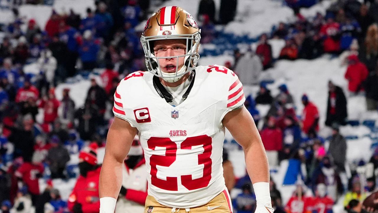 San Francisco 49ers running back Christian McCaffrey (23) warms up prior to the game against the Buffalo Bills at Highmark Stadium.