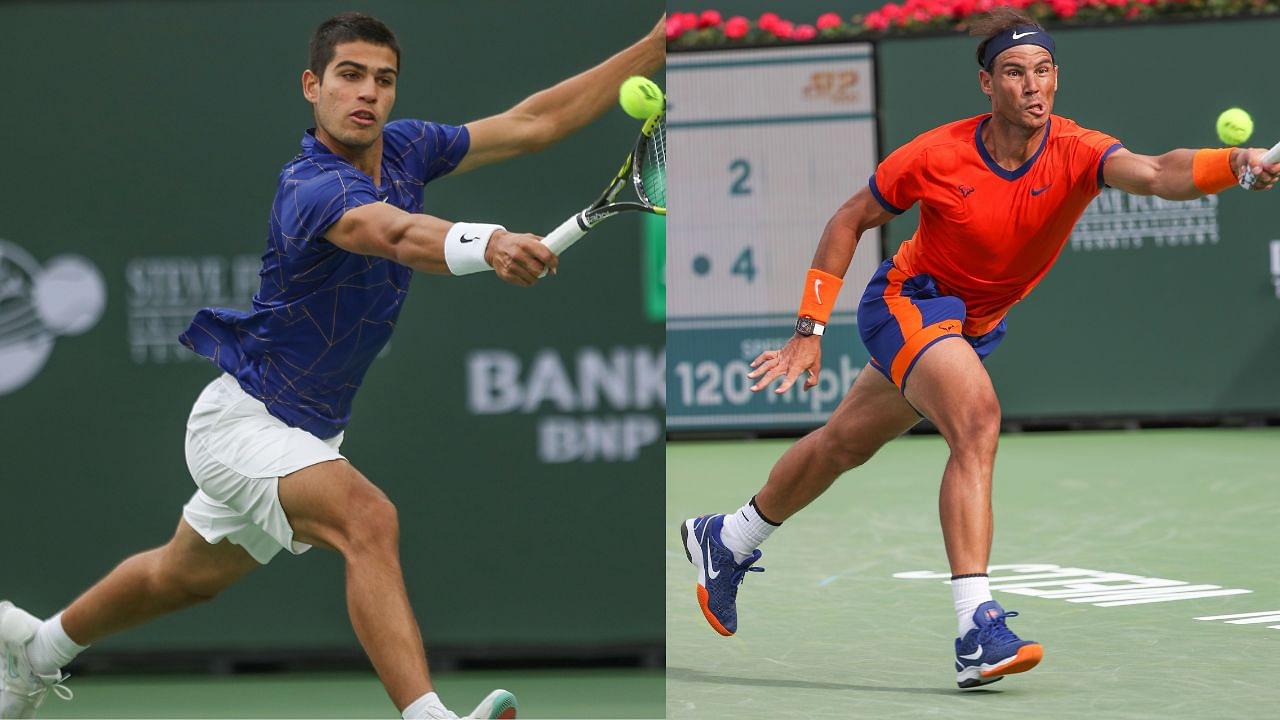 Carlos Alcaraz (L) and Rafael Nadal (R)