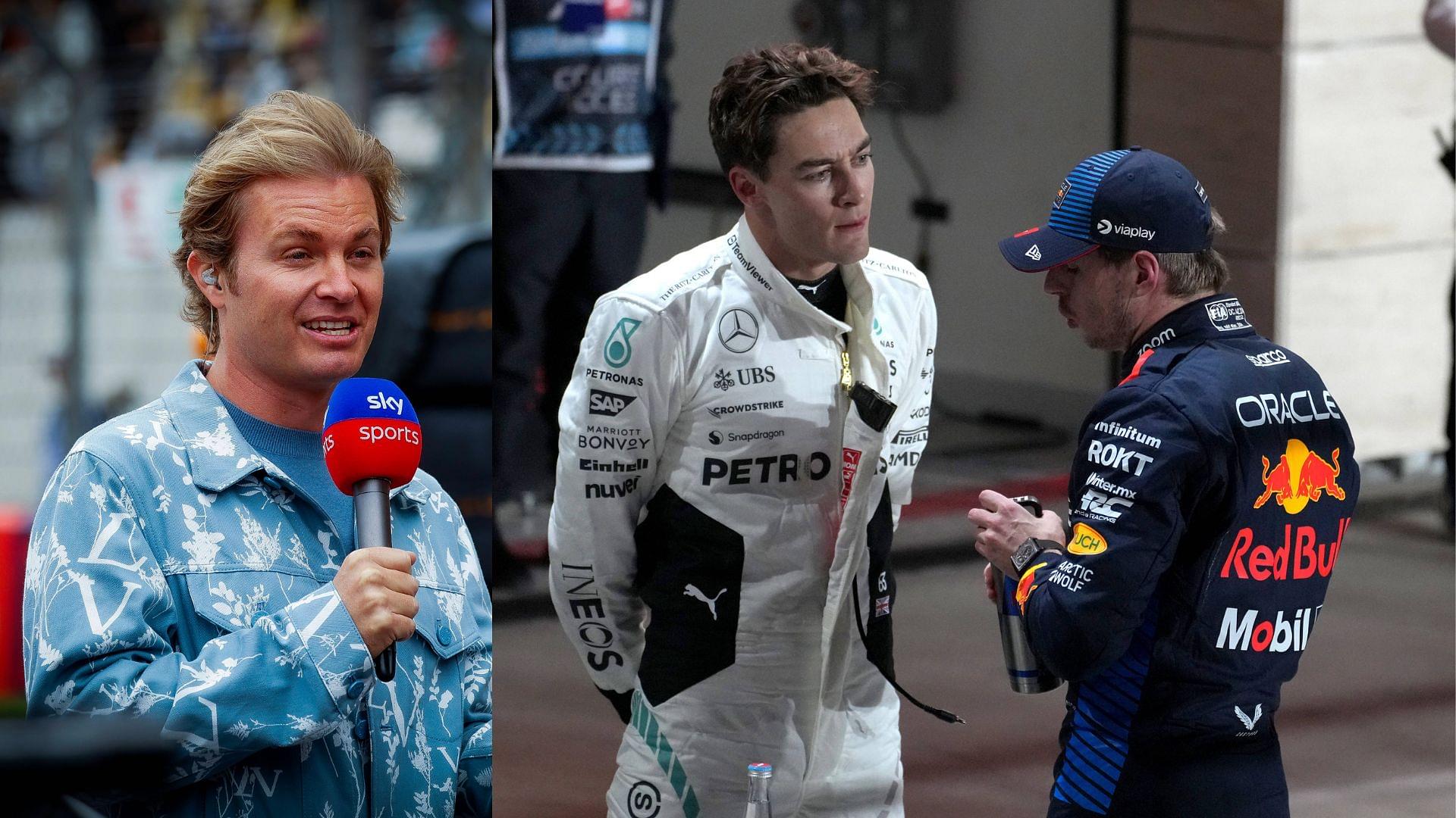 Nico Rosberg (L), George Russell and Max Verstappen (R)