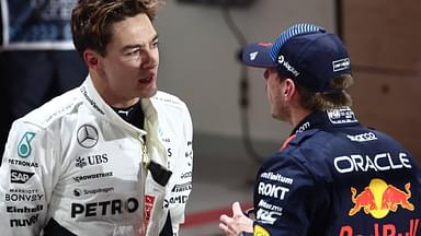 George Russell of Mercedes and Max Verstappen of Red Bull Racing after qualifying ahead of the Formula 1 Grand Prix of Qatar at Lusail International Circuit