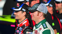 Feb 13, 2011; Daytona Beach, FL, USA; NASCAR Sprint Cup Series driver Dale Earnhardt Jr (right) and teammate Jeff Gordon pose for photos after qualifying first and second in qualifying for the Daytona 500 at Daytona International Speedway. Mandatory Credit: Mark J. Rebilas-Imagn Images