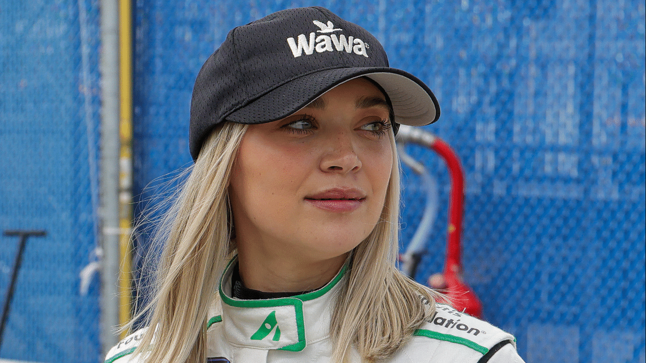 NASCAR Xfinity Series driver Natalie Decker (53) in the garage area before the race at Daytona International Speedway.