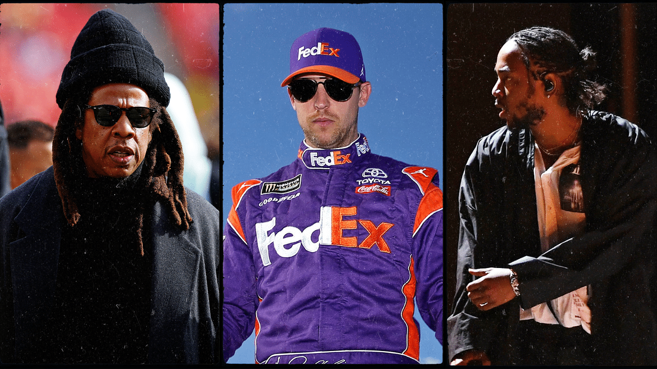 Jay Z (L), Denny Hamlin (C), Kendrick Lamar (R). Image Credits: Imagn.