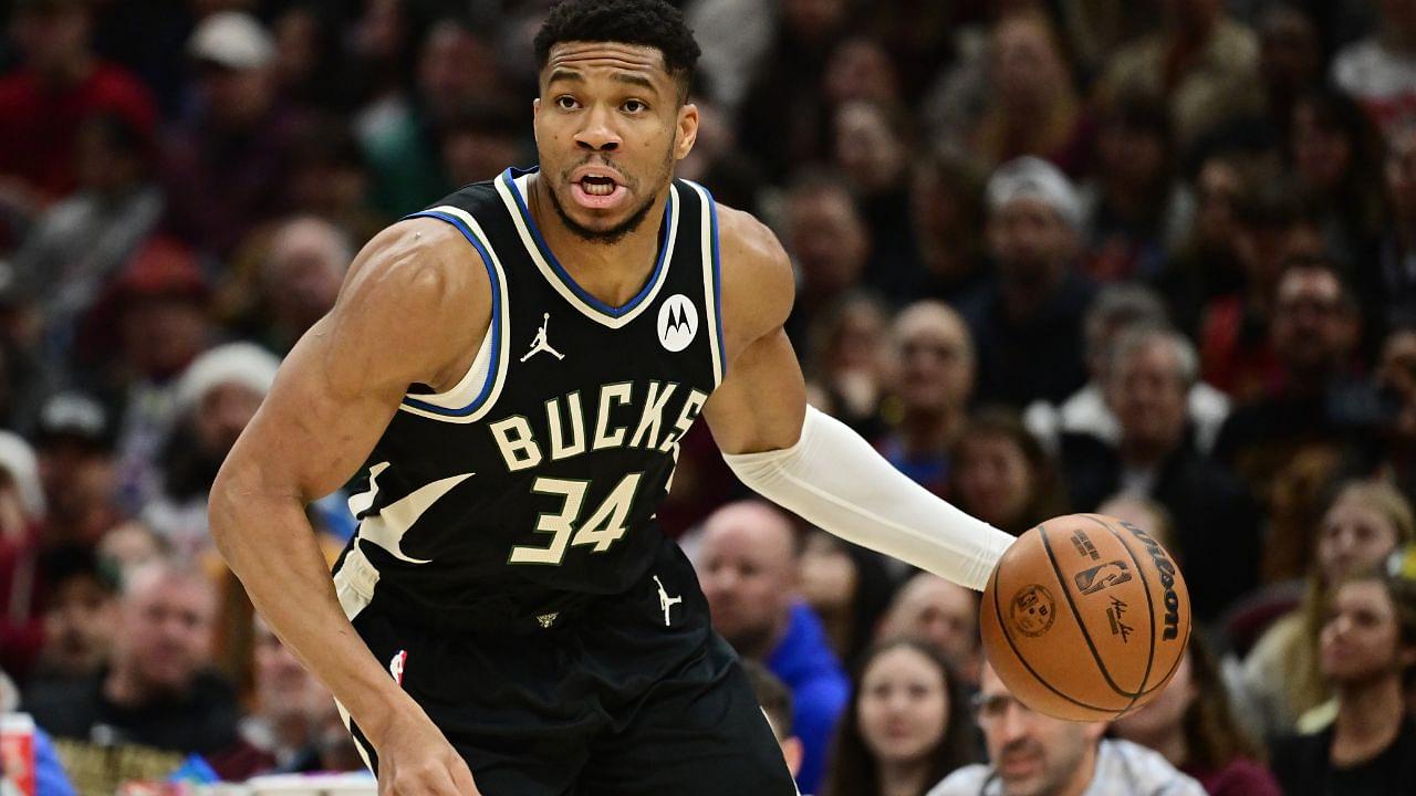 Milwaukee Bucks forward Giannis Antetokounmpo (34) drives to the basket against the Cleveland Cavaliers during the first quarter at Rocket Mortgage FieldHouse.