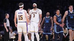 Los Angeles Lakers forward Anthony Davis (3) and guard Austin Reaves (15) react in the first hqlf against the Memphis Grizzlies at Crypto.com Arena.