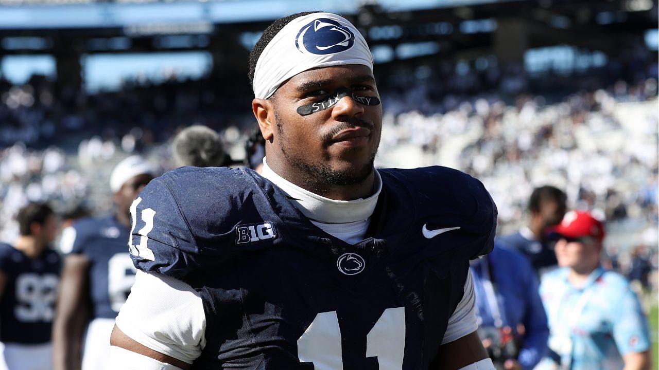 Penn State Nittany Lions defensive end Abdul Carter (11) walks off the field following the game against the UCLA Bruins at Beaver Stadium.