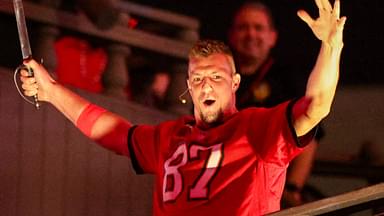 Oct 21, 2024; Tampa, Florida, USA; Rob Gronkowski former NFL tight end entertains the fans during a Monday Night Football game between the Baltimore Ravens and Tampa Bay Buccaneers at Raymond James Stadium.