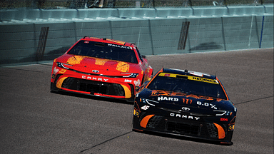 NASCAR Cup Series driver Tyler Reddick (45) leads NASCAR Cup Series driver Bubba Wallace (23) during the Straight Talk Wireless 400 at Homestead-Miami Speedway.