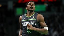 Minnesota Timberwolves guard Anthony Edwards (5) runs up court during the second half of an NBA Cup game against the LA Clippers at Target Center