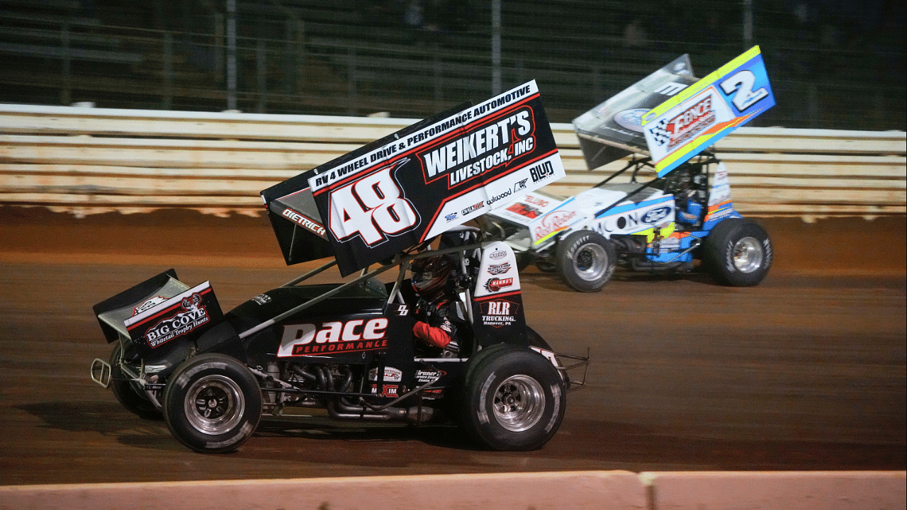 Apr 13, 2024; Port Royal, PA, USA; during the Winged 410 Sprint Cars Division at Port Royal Speedway. Mandatory Credit: Gregory Fisher-Imagn Images