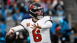 Tampa Bay Buccaneers quarterback Baker Mayfield (6) looks to pass in the second quarter at Bank of America Stadium.