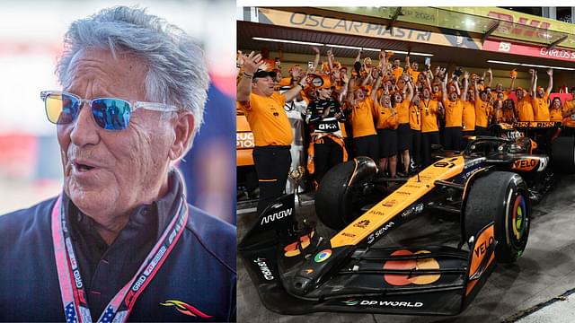 Mario Andretti (L) and McLaren F1 team celebrating at Abu Dhabi GP (R)