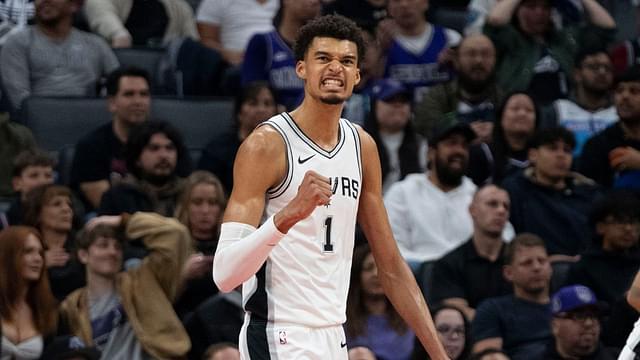 San Antonio Spurs center Victor Wembanyama (1) celebrates against the Sacramento Kings during the fourth quarter at Golden 1 Center.