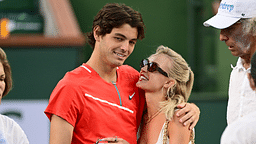 Taylor Fritz (USA) with his girlfriend Morgan Riddle after defeating Rafael Nadal (ESP) in the men's final at the BNP Paribas Open