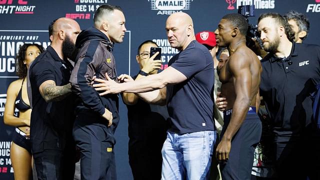 Colby Covington (left) and Joaquin Buckley (right) during weigh-ins for UFC Fight Night at Amalie Arena.