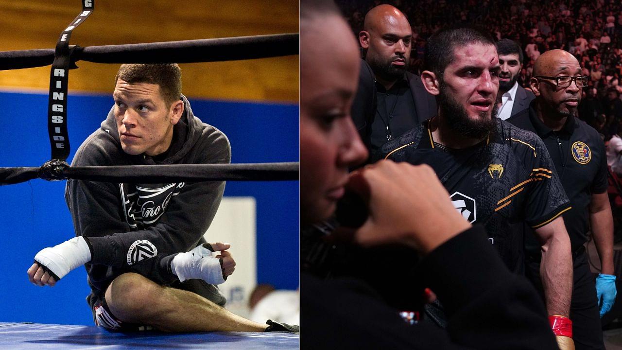 Nate Diaz (L), Islam Makhachev (R)